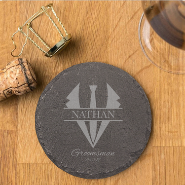 Round Groomsmen Slate Coasters for Wedding | Personalized Wedding Coasters